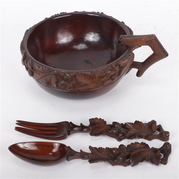 Appraisal: American artisan hand carved fruitwood spoon and fork set and