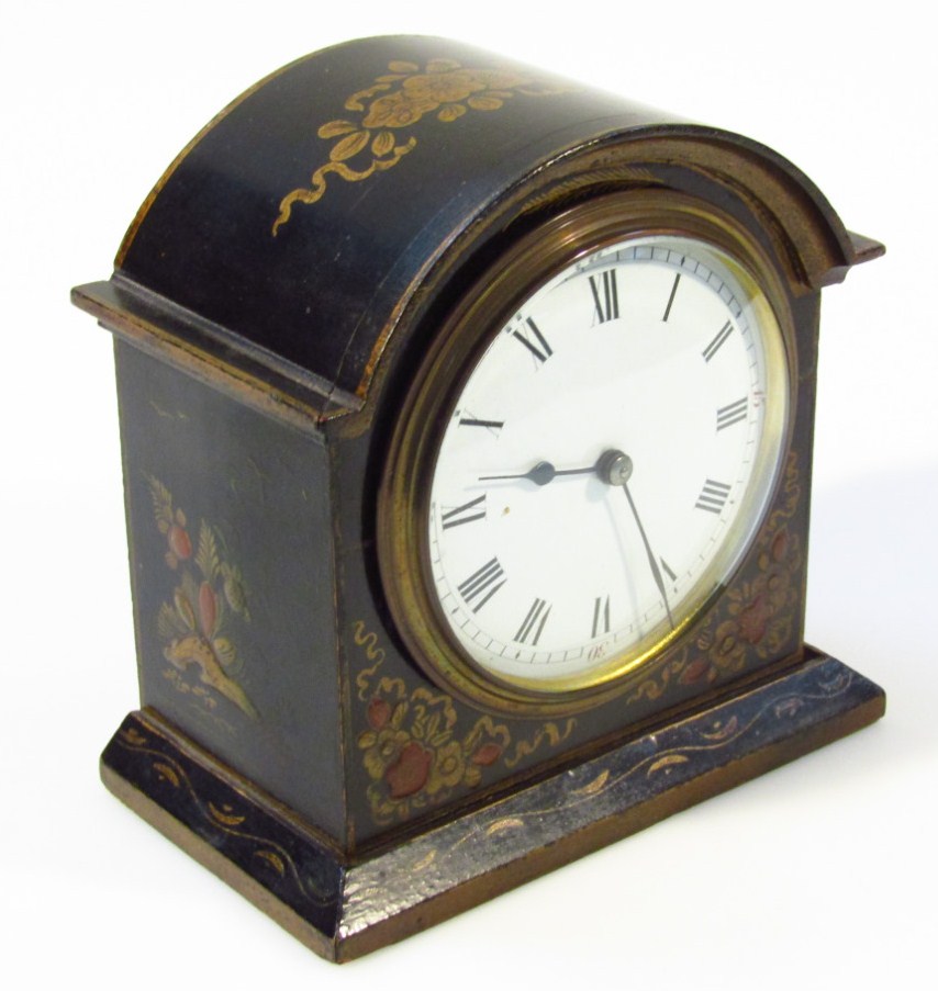 Appraisal: A late thC Japanned and lacquered mantel clock the shaped