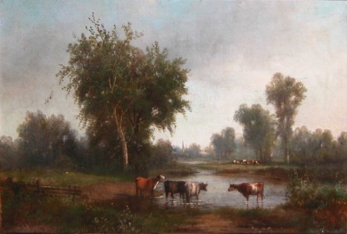 Appraisal: Landscape with Cows Watering Artist Attributed to George W King