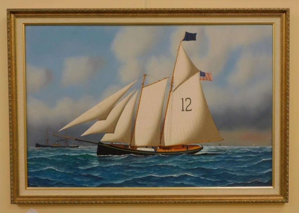 Appraisal: on artist board depicting the Boston Pilot schooner under sail