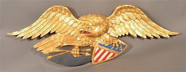 Appraisal: Contemporary Folk Art Eagle and Shield Carving Contemporary Folk Art