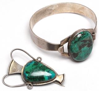 Appraisal: Israeli Silver Turquoise Brooch Bracelet The bracelet marked Israel in