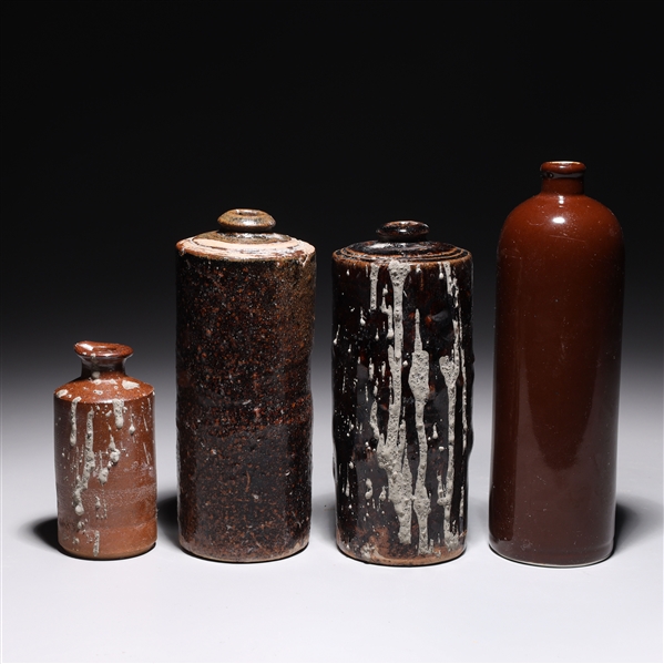 Appraisal: Group of four antique European glazed ceramic bottles possibly German