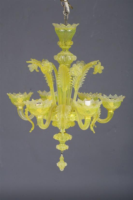 Appraisal: MURANO YELLOW GLASS SIX-LIGHT CHANDELIER th century wired for electricity