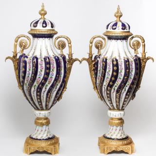 Appraisal: Sevres Manner Ormolu Monumental Sevres-style hand-painted and gilt ormolu-mounted porcelain