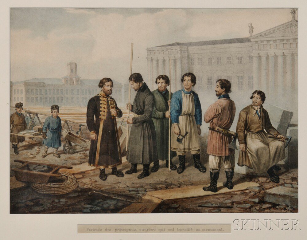 Appraisal: Hand-colored Lithograph of Masons Building a Monument th early th