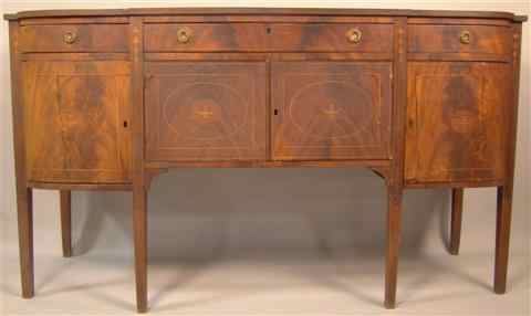 Appraisal: FEDERAL INLAID MAHOGANY SIDEBOARD the shaped top over case with