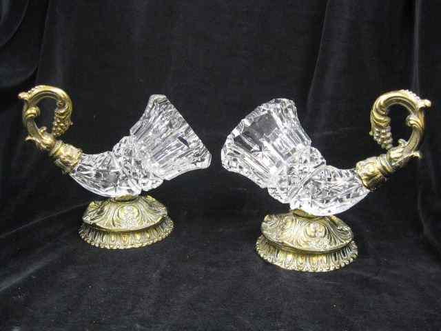 Appraisal: Pair of Cut Crystal Cornucopia Vases brass mounts bases ''