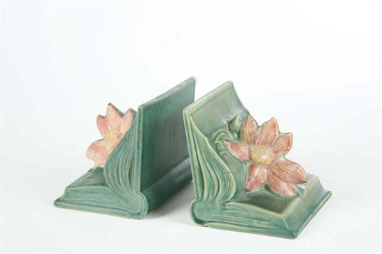 Appraisal: PAIR OF ROSEVILLE BOOKENDS Clematis pattern in the form of