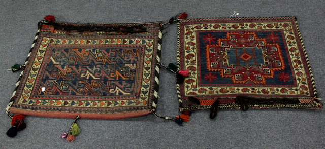 Appraisal: Two south west Persian tent bags each with blue ground