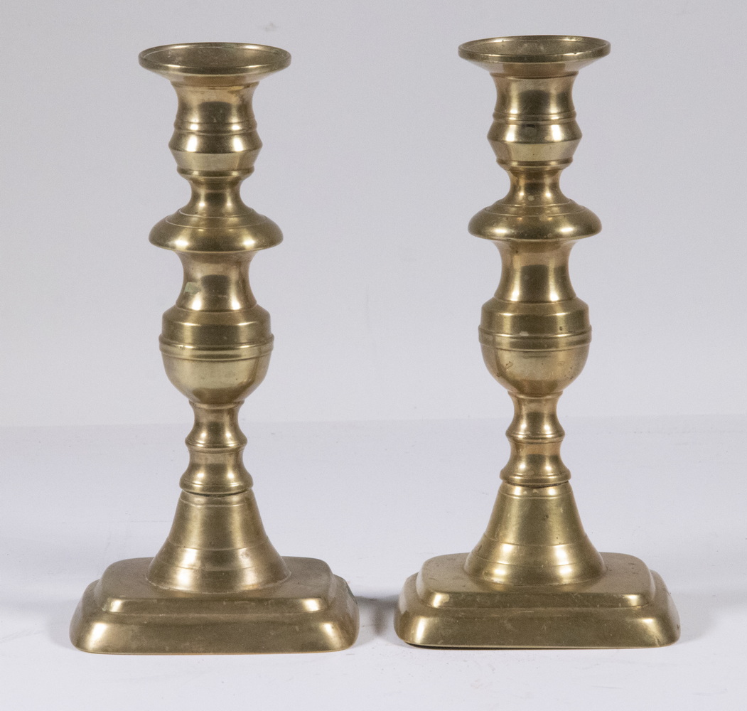 Appraisal: PR ENGLISH BRASS CANDLESTICKS Pair of Victorian Push-Up Candle Holders