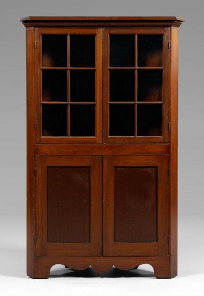 Appraisal: Salem North Carolina corner cupboard poplar and yellow pine single-case