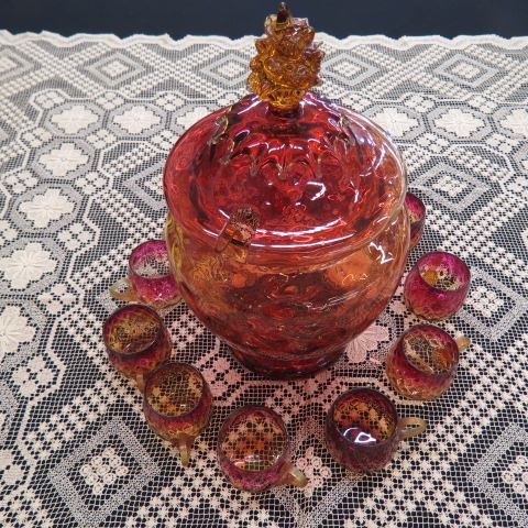 Appraisal: Amberina Art Glass Punch Set covered punchbowl punchcups by New