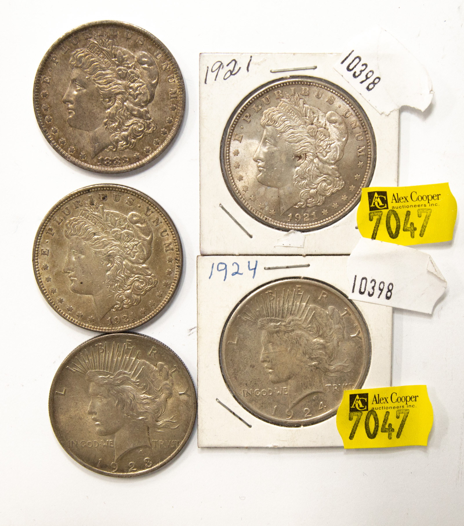 Appraisal: FIVE SILVER DOLLARS XF - Morgans XF and AU XF