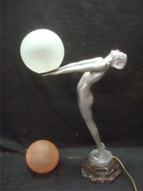 Appraisal: Art Deco Aluminum Figural Lamp In style of Frankart From