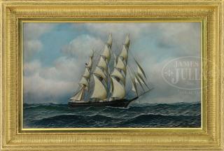 Appraisal: ANTONIO JACOBSEN American - THREE MASTED SCHOONER IN FULL SAIL