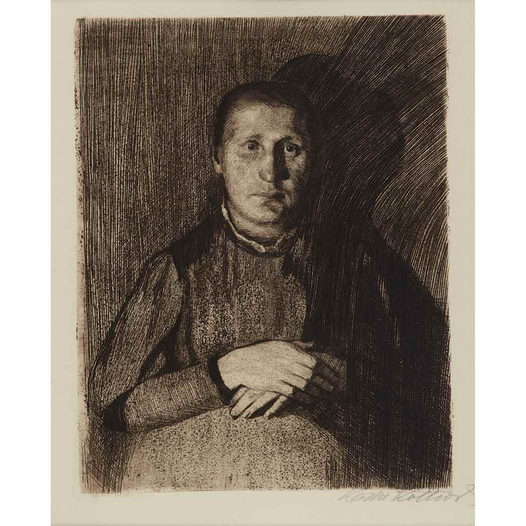 Appraisal: Kathe Kollwitz - FRAU MIT UBEREINANDERGELEGTEN HANDEN KLIPSTEIN Etching signed