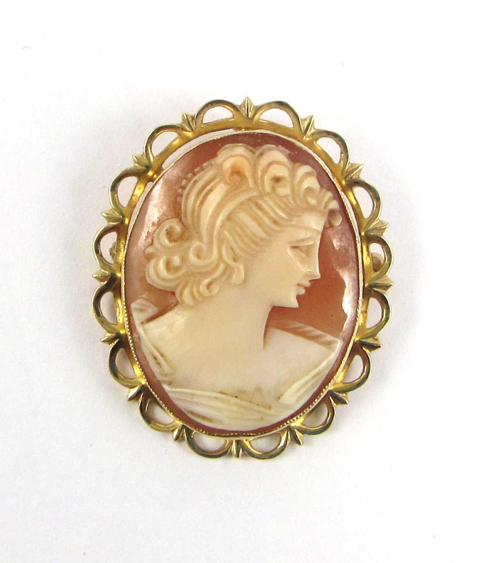 Appraisal: VICTORIAN CAMEO AND FOURTEEN KARAT GOLD PENDANT BROOCH with an