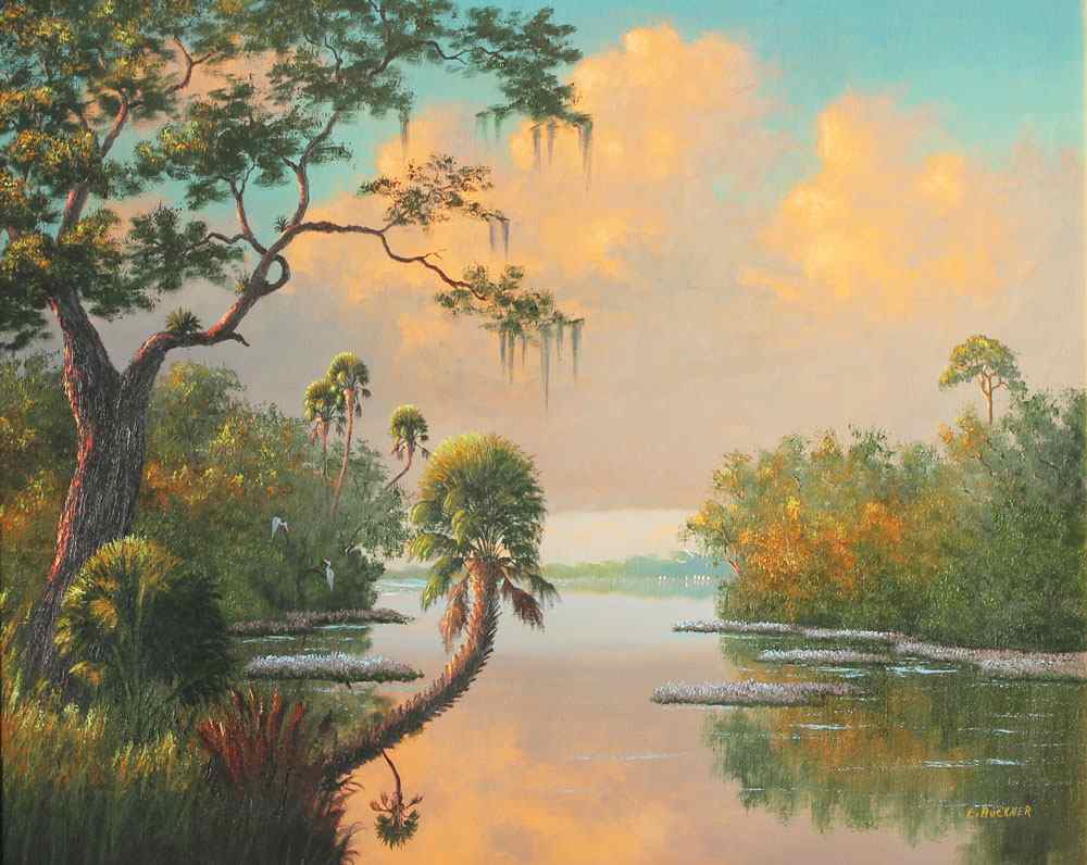 Appraisal: BUCKNER Ellis American th Century Peaceful River Landscape with Egrets