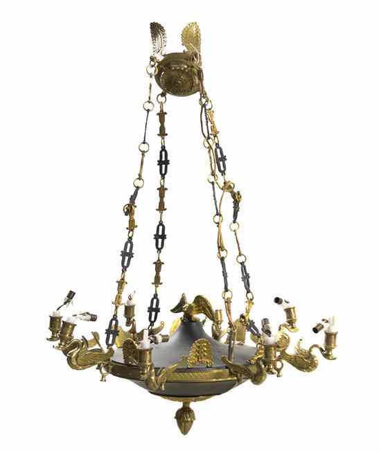 Appraisal: An Empire Style Gilt Bronze and Tole Eight-Light Chandelier of