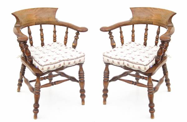 Appraisal: A group of six Victorian oak elm and beechwood armchairs