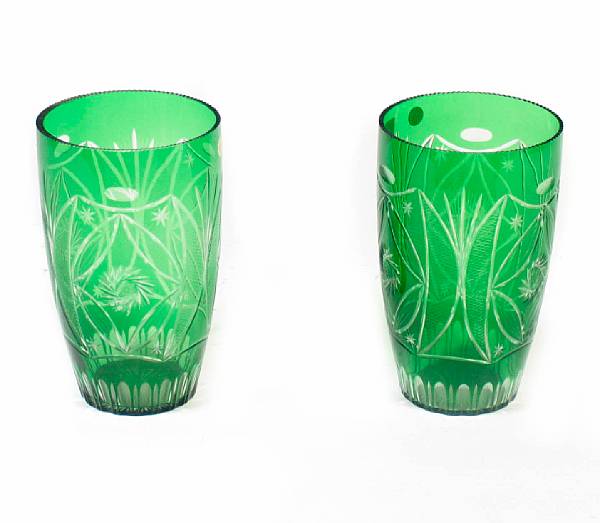 Appraisal: A pair of cut crystal green vases height in diameter