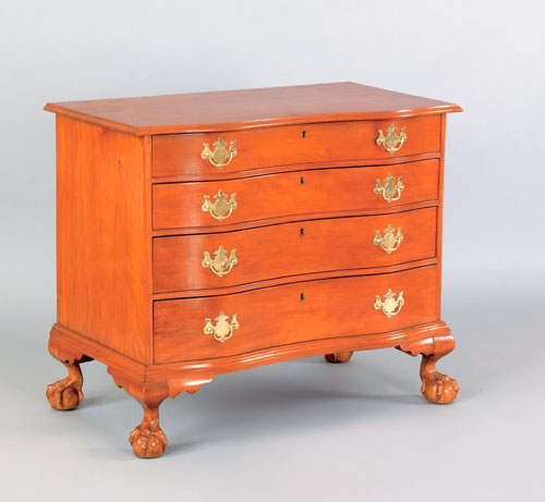 Appraisal: Massachusetts Chippendale birch serpentine chest of drawers ca with four