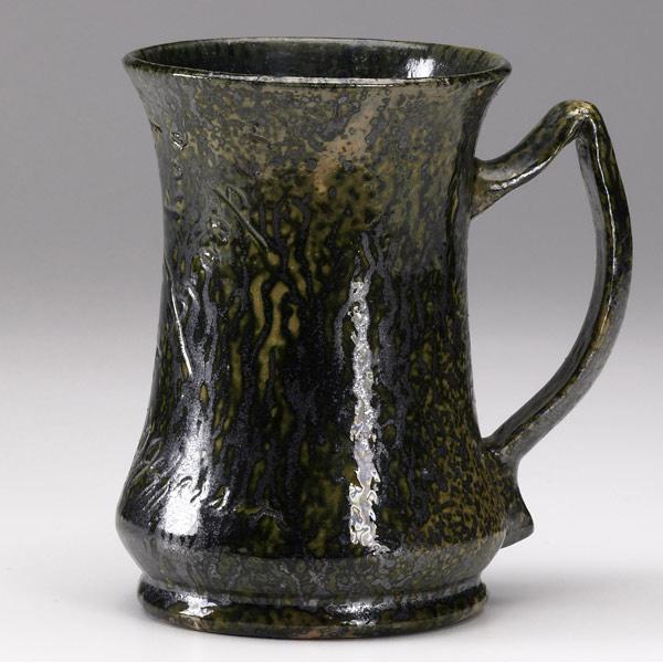 Appraisal: GEORGE OHR Large Joe Jefferson mug with ear-shaped handle inscribed