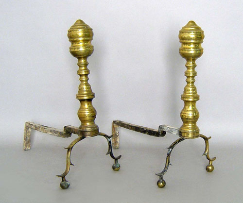 Appraisal: Pair of Federal brass andirons early th c h