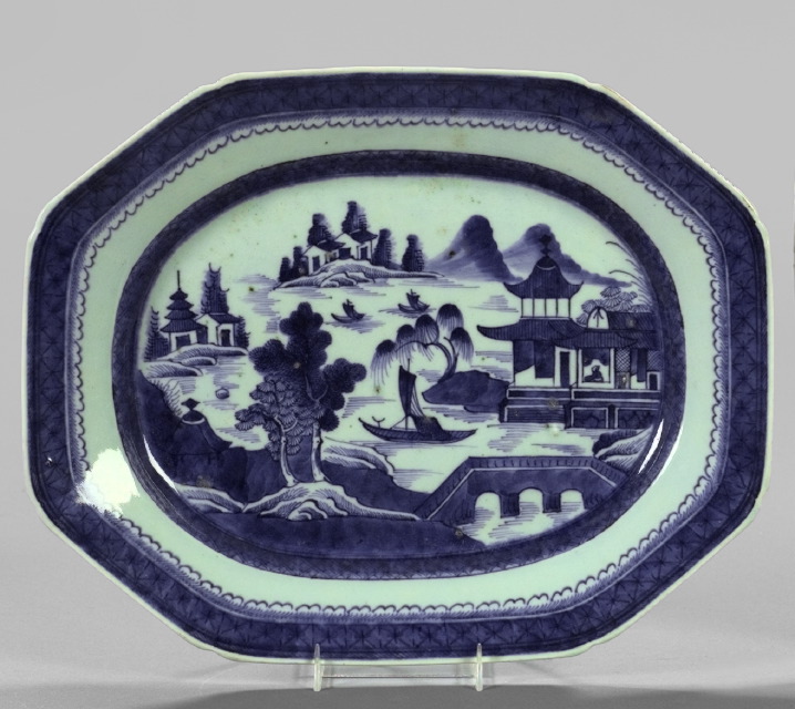 Appraisal: Chinese Export Blue-and-White Porcelain Platter of oblong octagonal form in