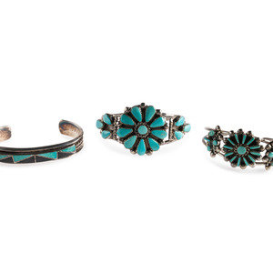 Appraisal: Zuni Cuff Bracelets with Inlay second half th century lot