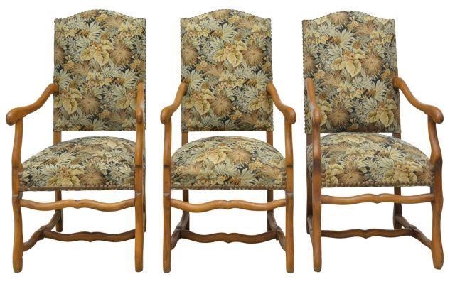 Appraisal: lot of French Louis XIV style armchairs th c beechwood