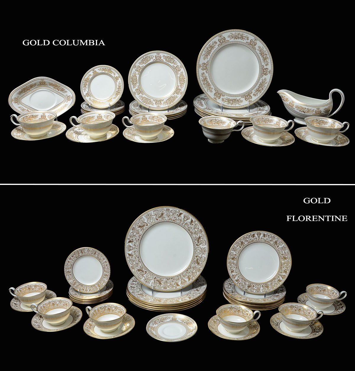 Appraisal: ASSEMBLED WEDGWOOD GOLD FLORENTINE GOLD COLUMBIA CHINA SERVICE An assembled