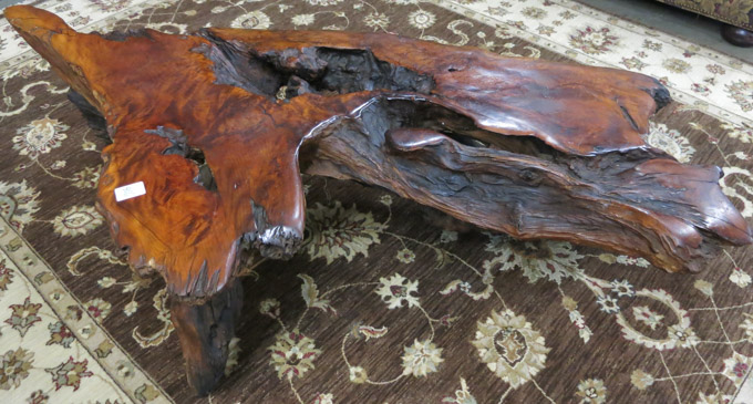 Appraisal: REDWOOD BURL SLAB COFFEE TABLE H x W x L