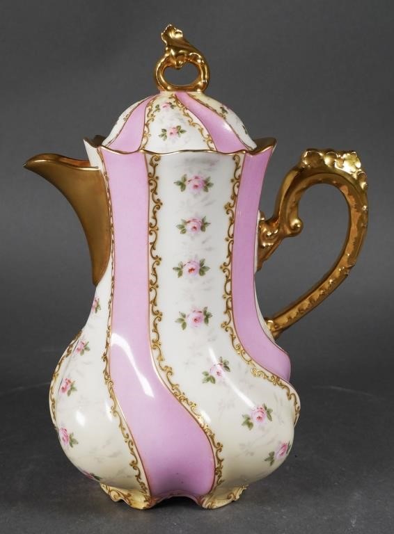 Appraisal: Rare antique C Ahrenfeldt Limoges pink rose floral motif chocolate