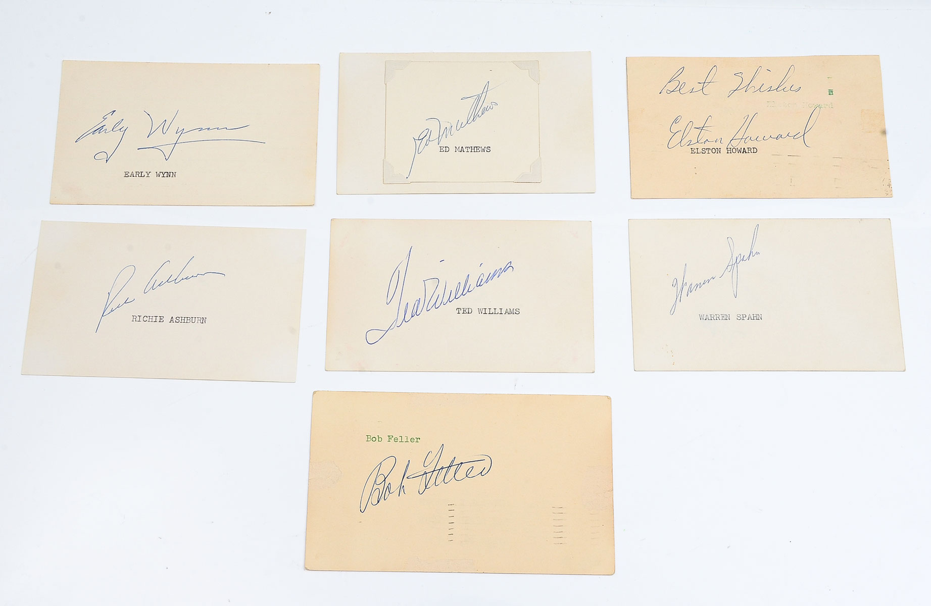 Appraisal: SEVEN STAR MAJOR LEAGUE BASEBALL AUTOGRAPHS On index cards players