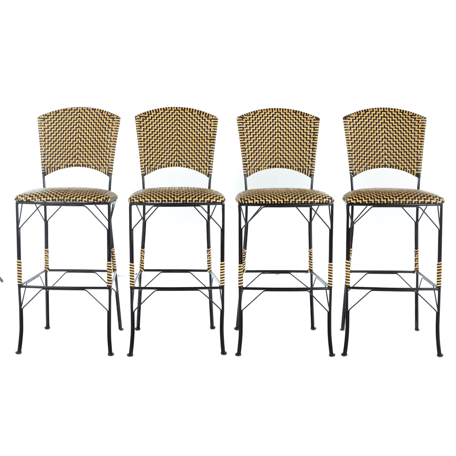 Appraisal: SET OF FOUR CONTEMPORARY LEATHER WOVEN BARSTOOLS th century with