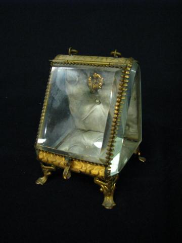 Appraisal: Victorian Jewelry Casket cast metal frame with tufted interior beveled