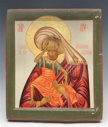 Appraisal: A RUSSIAN PAINTED PINE ICON depicting the VIrgin Mary and