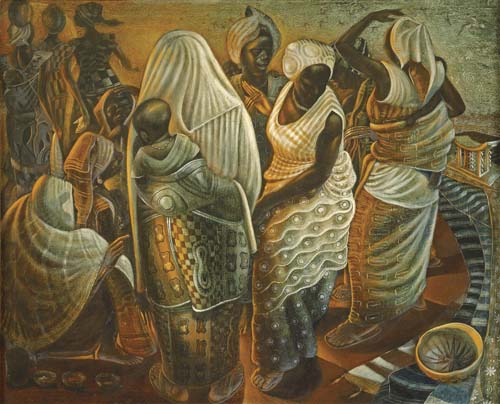 Appraisal: JOHN BIGGERS - Market Women Ghana Oil on canvas circa