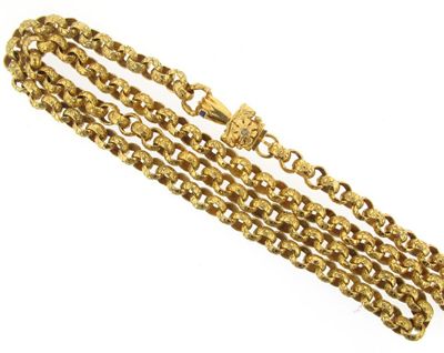 Appraisal: A gold long guard chain With a clasped hand with