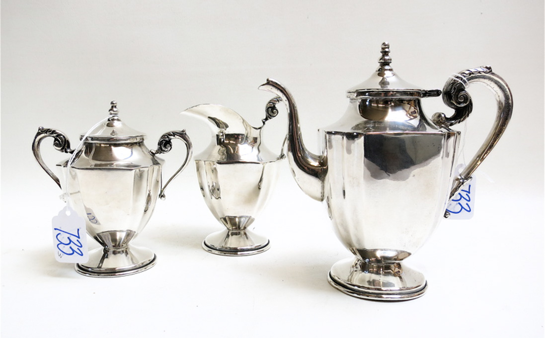 Appraisal: MEXICO STERLING SILVER FOOTED TEA SET three pieces comprised of