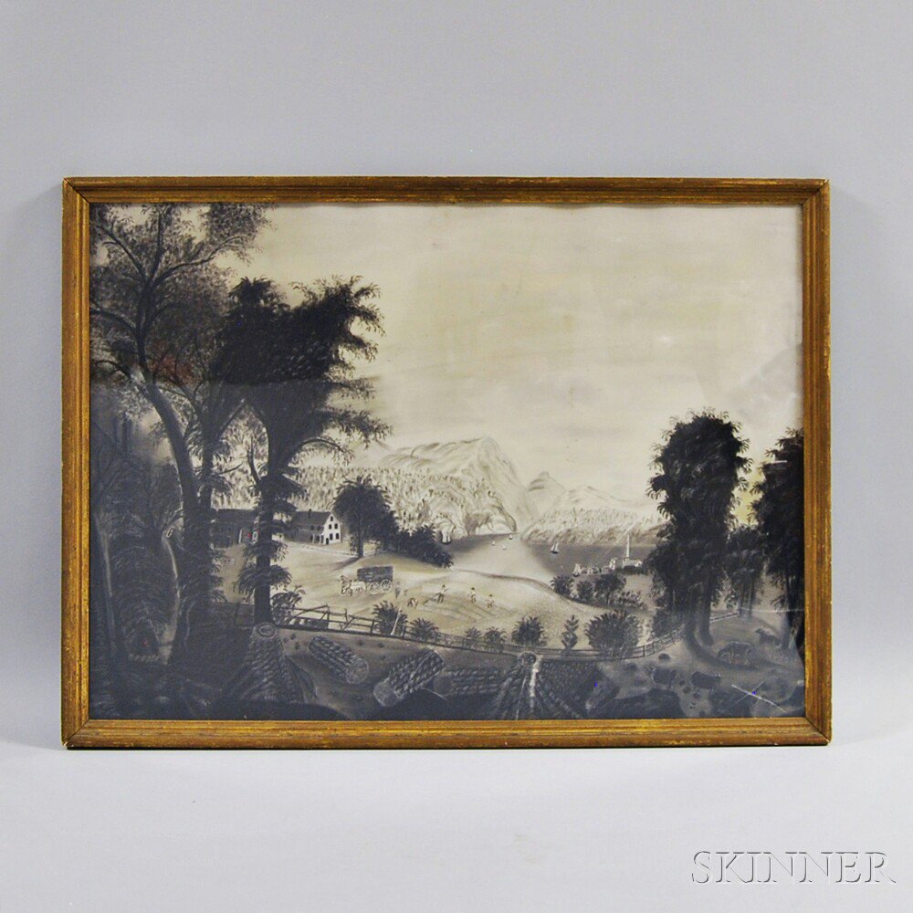 Appraisal: Hudson River School th Century Farmstead Unsigned Charcoal on paper