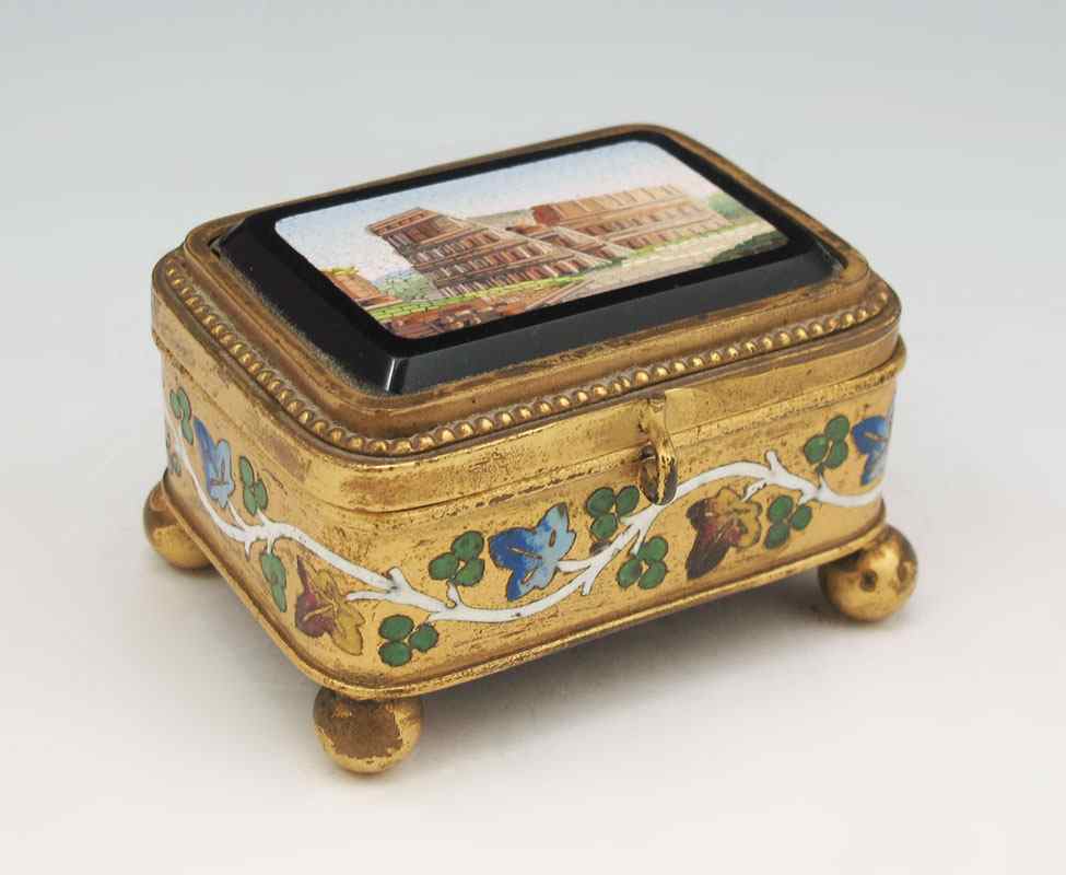 Appraisal: MICRO MOSAIC BOX Depicting the Coliseum of Rome Hinged top