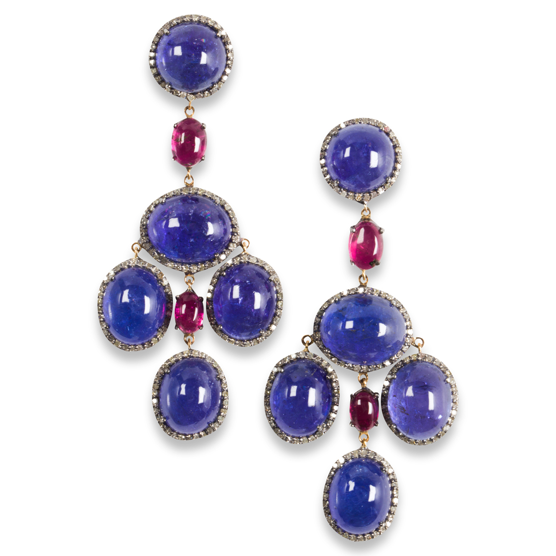 Appraisal: A PAIR OF TANZANITE DIAMOND AND PINK TOURMALINE EARRINGS A