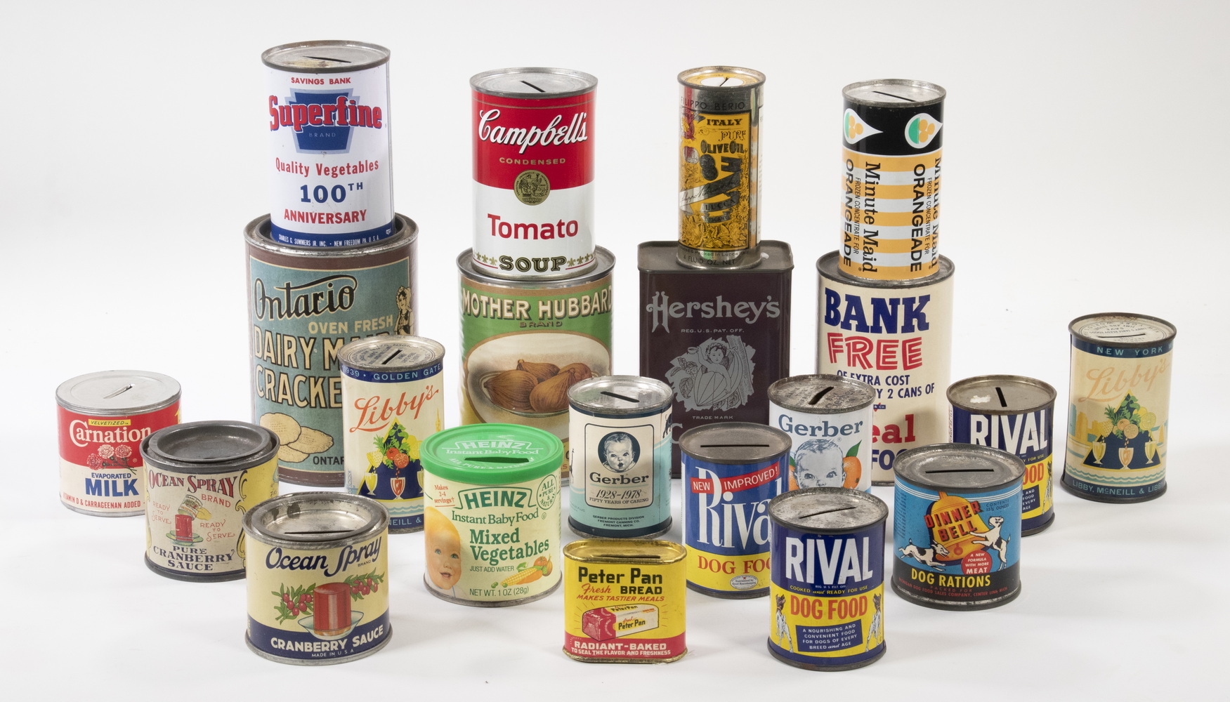 Appraisal: VINTAGE TIN LITHO ADVERTISING STILL BANKS All for Food Brands