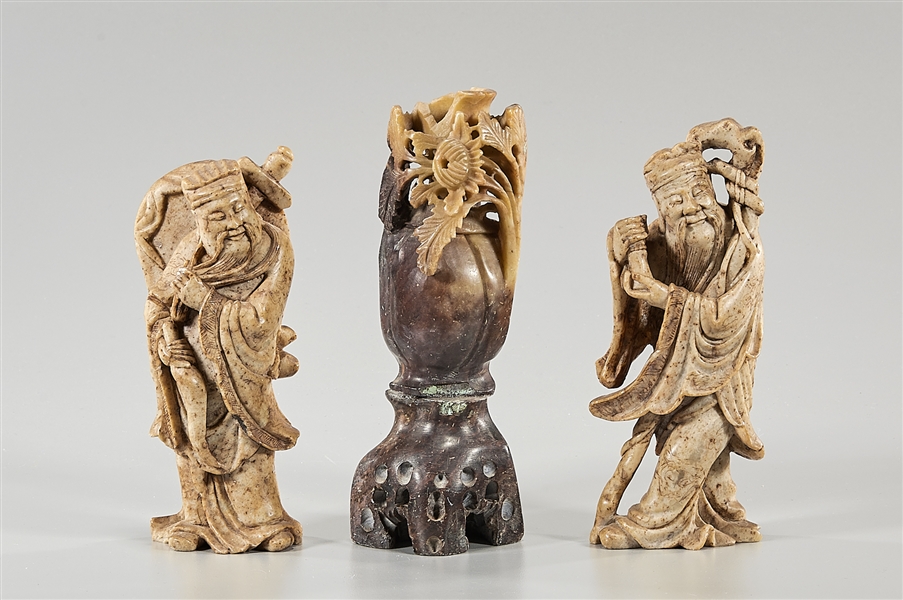 Appraisal: Group of three Chinese carved soapstones including two figures one