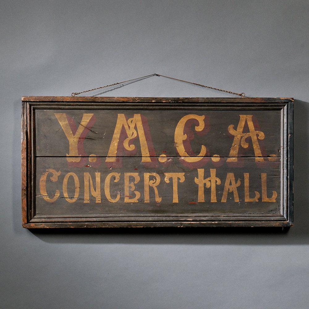 Appraisal: Paint-decorated Double-sided Y M C A CONCERT HALL Sign America