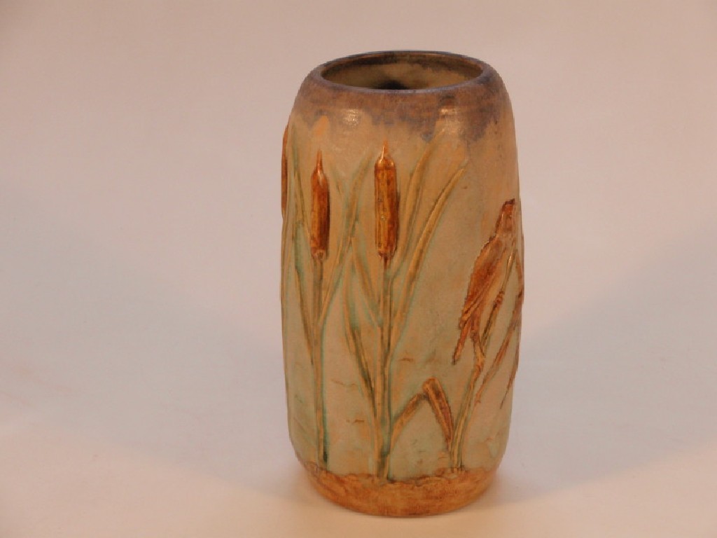 Appraisal: A Bourne Denby pottery Danesby ware cylindrical vase moulded with