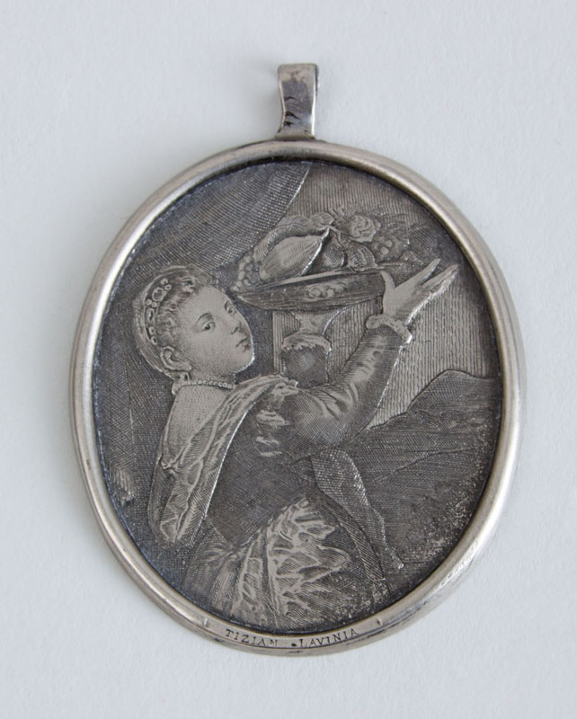 Appraisal: ENGRAVED SILVER PENDANT LAVINIA AFTER TITIAN Unmarked the oval panel